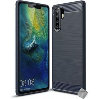 HTDMOBILES Coque silicone gel carbone pour Huawei P30 Pro avec film ecran - BLEU FONCE