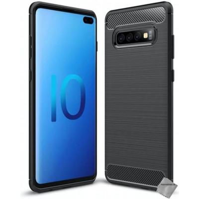 HTDMOBILES Coque silicone gel carbone pour Samsung Galaxy S10+ Plus avec film ecran - NOIR