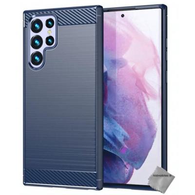 HTDMOBILES Housse etui coque silicone gel carbone pour Samsung Galaxy S22 Ultra 5G + verre trempe - BLEU FONCE - 