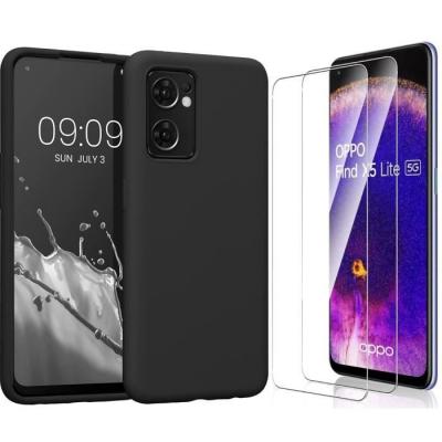 LITTLE BOUTIK Coque Silicone Noir + 2 Verres Trempes Pour Oppo Find X5 Lite