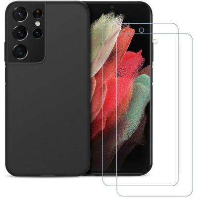 LITTLE BOUTIK Coque Silicone TPU Noir + 2 Verres Trempes Pour Samsung Galaxy S21 Ultra 5G