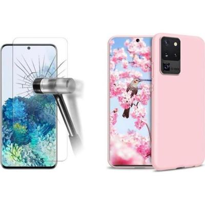 LITTLE BOUTIK Coque Silicone pour Samsung S20 Etui de Protection Rose Antichoc + Verre Trempe