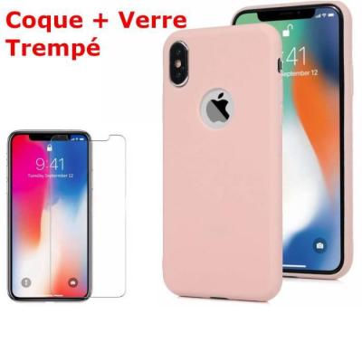 LITTLE BOUTIK Coque Souple Silicone Pour iPhone XR Rose + Verre Tremp&eacute; Anti chocs et Rayures Vitre de Protection