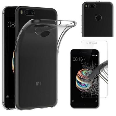 PHONILLICO Coque Xiaomi MI A1 - Silicone Transparent + Verre Tremp&eacute; Film Protection Ecran [&reg;]