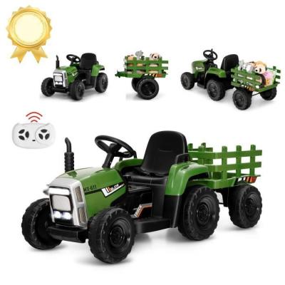 COSTWAY  Tracteur Avec Remorque Electrique Pour Enfants 12 V Avec T&eacute;l&eacute;commande 2,4g - 3 Vitesses Avec Eclairage Led,vert