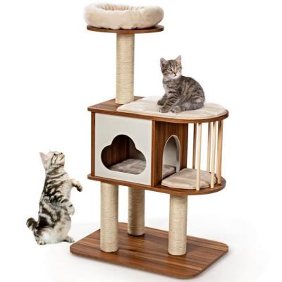 COSTWAY Arbre &agrave; Chat 117CM en Bois avec Plate-Forme Griffoirs et Coussins Lavables