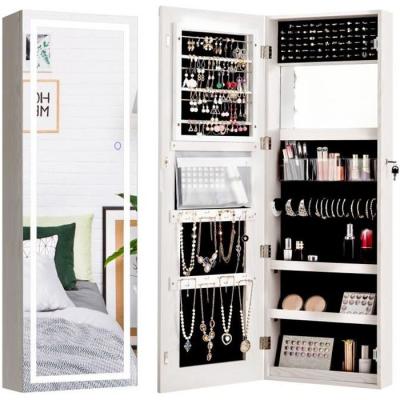 CostwayArmoire &agrave; Bijoux avec Ecran Tactile Lumineux LED Verrouillable Rangement pour Bijoux et Cosm&eacute;tiques Blanc
