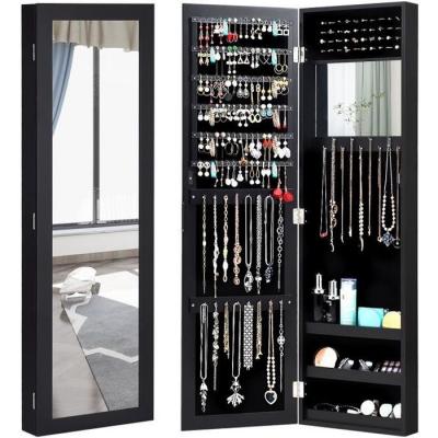 Armoire &Agrave; Bijoux Murale Meuble &Agrave; Bijoux Suspendue Accroch&eacute;e &Agrave; La Porte Noir 31,5 X 8,5 X 110cm Hauteur R&eacute;glable 