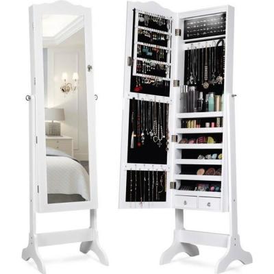 CostwayArmoire &agrave; Bijoux sur Pied avec 14 lampes LED Verrouillable R&eacute;glable &agrave; 4 Angles Blanc