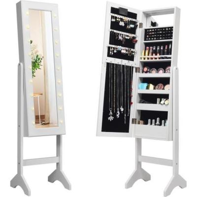 Armoire &agrave; Bijoux sur Pied avec 18 LED Angle R&eacute;glable Doublure en Velours Doux 35 x 31,5 x 145 CM Bla