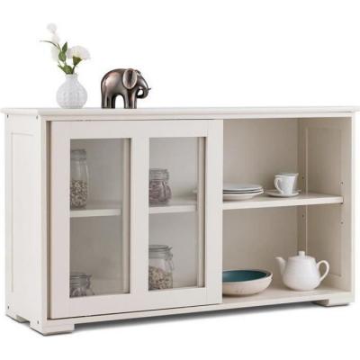 Buffet de rangement de cuisine GIANTEX Blanc armoire de rangement pour buffet empilable avec panneaux en verre tremp&eacute; &agrave; porte coulissante 