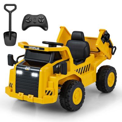 COSTWAY  Caterpillar 12V Voiture &Eacute;lectrique pour Enfants avec Remorque T&eacute;l&eacute;commande 24G LED Musique Klaxon USB et Bluetooth 