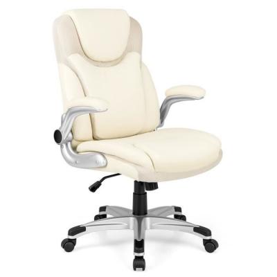 Fauteuil de Bureau Ergonomique, Chaise de Bureau en Cuir PU, &agrave; Bascule,Blanc