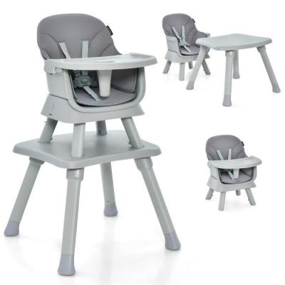 COSTWAY  Chaise Haute B&eacute;b&eacute; Evolutive 6 En 1 Avec Plateau Blocs De Construction Amovible Harnais &Agrave; 5 Points,Charge 25kg,6-36 Mois Gris