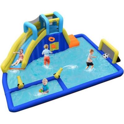 COSTWAY  - Ch&acirc;teau Gonflable Aquatique 6 en 1 Enfant 3 Ans+ Pisine Toboggan Escalade Football Basket-ball Jet d'Eau 526 x 373 x 203 cm sans Gonfleur
