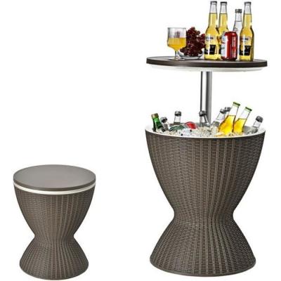 COSTWAY Seau &agrave; Glace 2 en 1 Table Basse 30L avec Plateau Relevable &Oslash; 43 x 57,5-82H cm Imitation Rotin Marron
