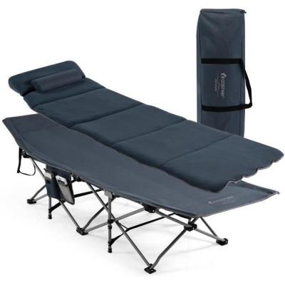 COSTWAY Lit de Camping Pliable  avec Matelas et Oreiller Amovibles - Bleu