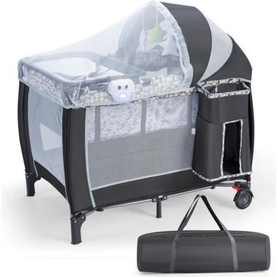 COSTWAY lit parapluie b&eacute;b&eacute; pliant 4 en 1 giantex avec matelas,filet amovible r&eacute;glable,table &agrave; langer,sac de transport roues verrouillables 