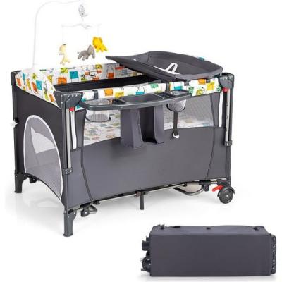COSTWAY Lit Parapluie B&eacute;b&eacute; Pliant 5 En 1 Avec Matelas,berceau Parc B&eacute;b&eacute; Avec Table &Agrave; Langer,bo&icirc;te &Agrave; Musique