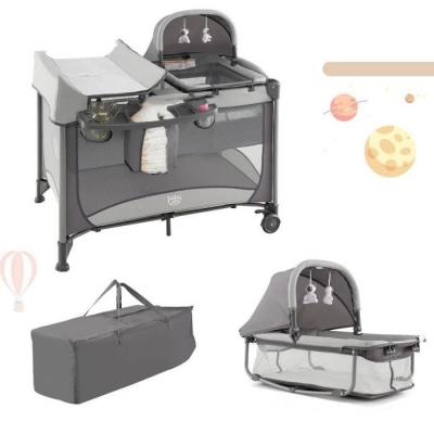 COSTWAY Lit B&eacute;b&eacute; 5 en 1 Lit Parapluie Pliable Parc B&eacute;b&eacute; Table &agrave; Langer avec Berceau Matelas Amovible Jouets Gris