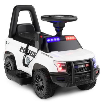 COSTWAY Porteur Enfants avec M&eacute;gaphone & Autocollant de Police Voiture &agrave;  Pousser avec Lumi&egrave;res et Sonore Charge 25 kg pour 18-60 Blanc