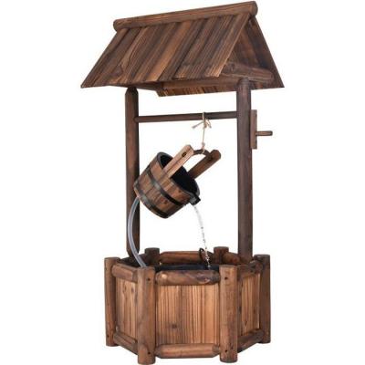 COSTWAY Puits en Bois Ext&eacute;rieur Fontaine de Jardin 60x57x115 cm avec Pompe Electrique D&eacute;bit 300 L/h Tuyau Transparent Seau Suspendu