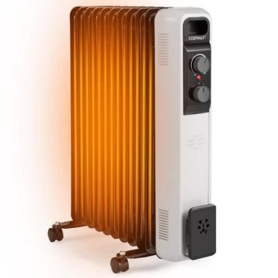 COSTWAY Radiateur bain d'huile 2500w 11 &eacute;l&eacute;ments 3 niveaux de puissance et thermostat r&eacute;glable, noir+blanc