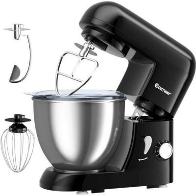 COSTWAY  Robot P&acirc;tissier Batteur Electrique avec Bol dAcier Inox 4L 1300W &agrave; 6 Vitesses R&eacute;glables avec BatteurFouetCrochet Noir 