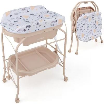 COSTWAY  - Table &agrave; Langer 2 en 1 avec Baignoire 20L Plateau de Rangement, Commode &agrave; Langer Pliable Couches &Eacute;tanches Roue Universelle &agrave; Frein Charge