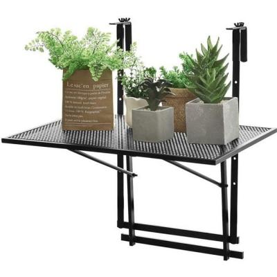 COSTWAY Table de Balcon Suspendue Table de Jardin Rabattable Hauteur R&eacute;glable sur 5 Niveaux Anti-rouille Noir
