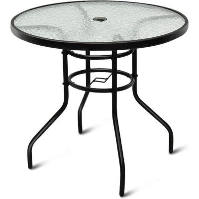 COSTWAY Table de Jardin Ronde en Verre Tremp&eacute; -  - Noir - 80 cm - Ext&eacute;rieur