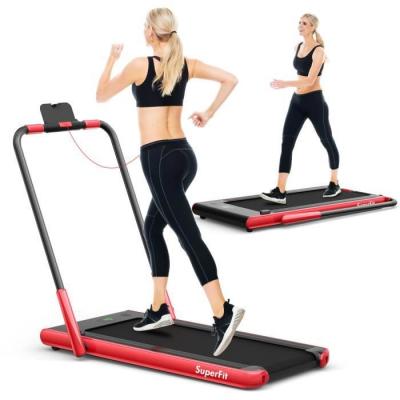 COSTWAY Tapis de Course Pliable 2 en 1 Tapis Roulant &Eacute;lectrique Motoris&eacute; 1-12 KM/H avec T&eacute;l&eacute;commande &Eacute;cran LED Rouge