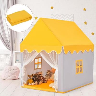  Costway tente de jeux enfant int&eacute;rieur ext&eacute;rieur avec tapis antid&eacute;rapant, maison de jeu en ch&acirc;teau de style princesse en coton, cadre en bois, 120 x 105 x 140 cm, jaune 