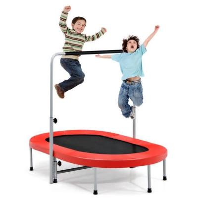 COSTWAY Trampoline Pliable Pour 2 Enfants Int&eacute;rieur/ext&eacute;rieur Avec Main Courante Ajustable Coussin Tapis