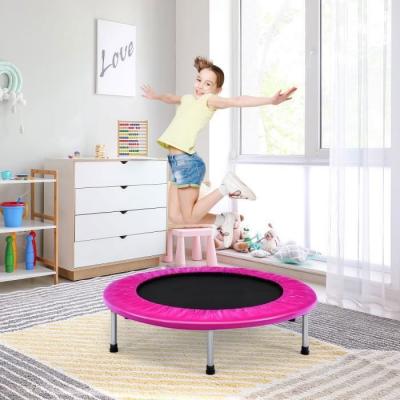 COSTWAY  Trampoline de Fitness Pliable Enfant &Oslash;955CM Charge Max 150KG avec 32 Ressorts avec Boucle Housse de Protection en PVC Rose 