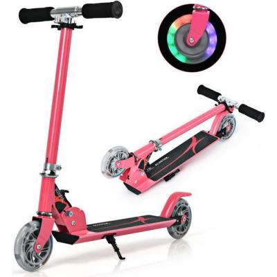COSTWAY  Trottinette Enfant Pliable 2 Roues LED Clignotantes Hauteur Ajustable Charge Max 70kg Enfant de 4 &agrave; 15 Ans Patinette Rose 