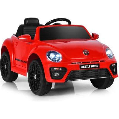 COSTWAY  Volkswagen Beetle Voiture &Eacute;lectrique 12V/45 Ah pour Enfants 3-8 AnsT&eacute;l&eacute;commande 2.4G LED USB Radio Klaxon Rouge