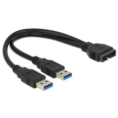DELOCK  -  ICOC USB3 Y2UA CABLE USB 3.0 SPLIT 1X 2X 19 broches USB MALE MALE BLACK 25CM