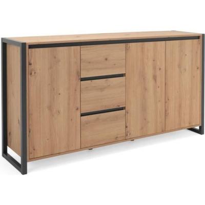 Buffet Bas 3 portes 3 tiroirs L160 cm - D&eacute;cor Bois Clair
