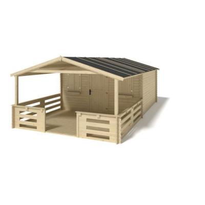 ALTANKA Abri de jardin en bois - 4x3 m - 24 m2 + terrasse avec balustrade et avant-toit en bois