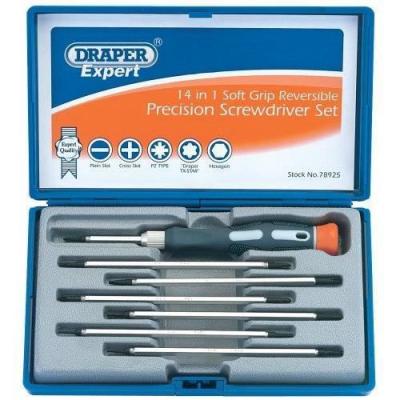 DRAPER  Pss14R Coffret De Tournevis Pr&eacute;cision Lame R&eacute;versible 8 Pi&egrave;ces