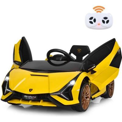LAMBORGHINI  SIAN Voiture &Eacute;lectrique 12V Enfant T&eacute;l&eacute;commande 24G Klaxon Musique 2 Portes Papillons Vitesses 3-5km/h Jaune 