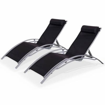 SWEEEK Duo de bains de soleil en aluminium et textil&egrave;ne gris et noir