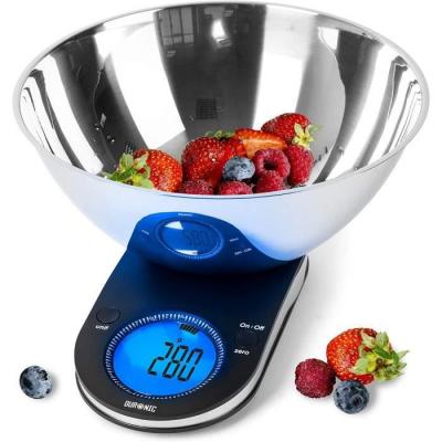 DURONIC  KS5000 Balance de Cuisine avec affichage r&eacute;tro&eacute;clair&eacute; et bol en inox de 24,5 cm - 5 kg