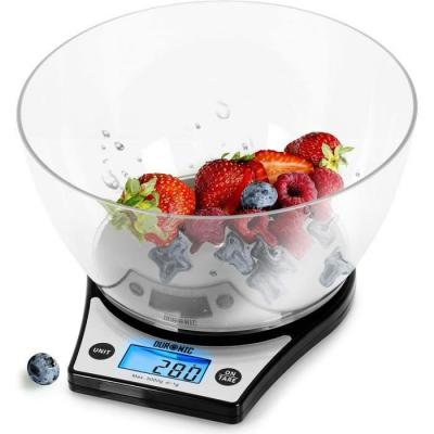 DURONIC Ks6000 balance de cuisine avec large affichage num&eacute;rique r&eacute;tro&eacute;clair&eacute; et bol de 24,5 cm - 5 kg