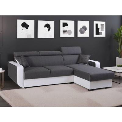 LISA DESIGN  Canap&eacute; d'angle r&eacute;versible convertible 4 places DUSTIN - Simili/Tissu Blanc / Gris