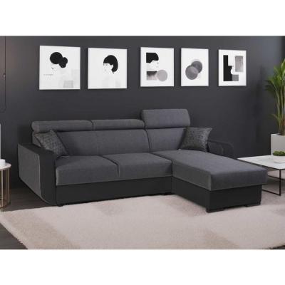 LISA DESIGN  Canap&eacute; d'angle r&eacute;versible convertible 4 places DUSTIN - Simili/Tissu Noir / Gris