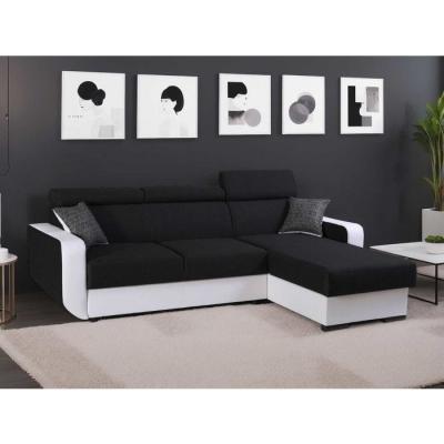 LISA DESIGN  Canap&eacute; d'angle r&eacute;versible convertible 4 places DUSTIN - Simili/Tissu Blanc / Noir