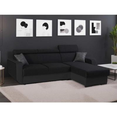 LISA DESIGN  Canap&eacute; d'angle r&eacute;versible convertible 4 places DUSTIN - Simili/Tissu Noir / Noir