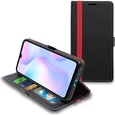 EBESTSTAR Etui portefeuille pour xiaomi redmi 9a pu cuir porte-cartes support stand, noir / rouge